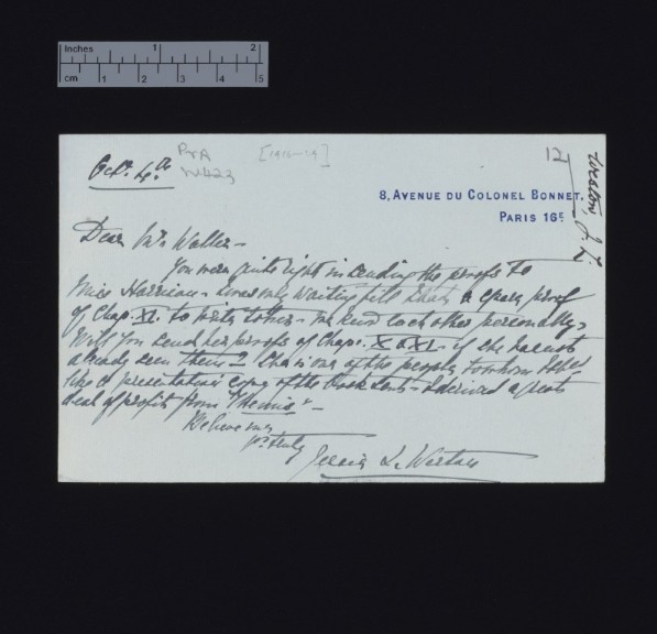 Letter from Jessie L. Weston to A. R. Waller
                (October 4, 1919).