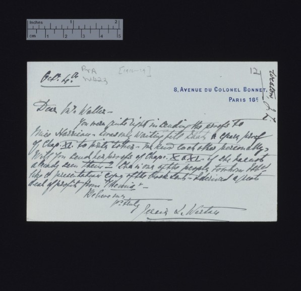 Letter from Jessie L. Weston to A. R. Waller
(October 4, 1919).