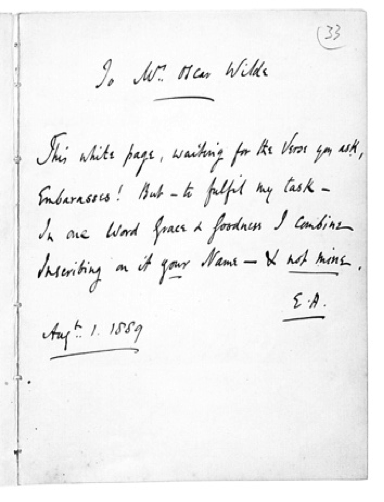 Album entry addressed to Mrs Oscar Wilde