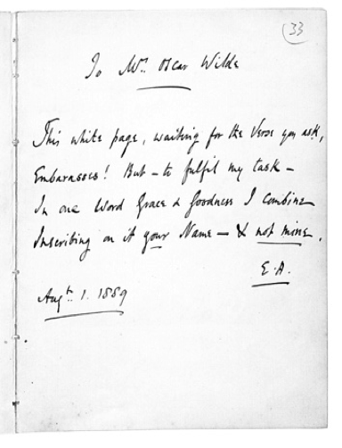 To Mrs Oscar Wilde Album entry addressed to Mrs Oscar Wilde