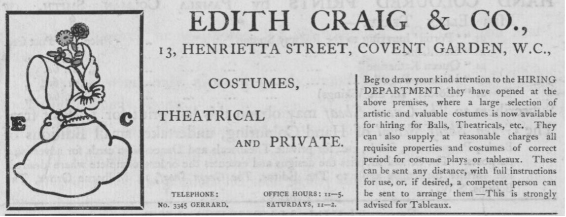 Advertisement for Edith Craig’s costume
business in The Green Sheaf