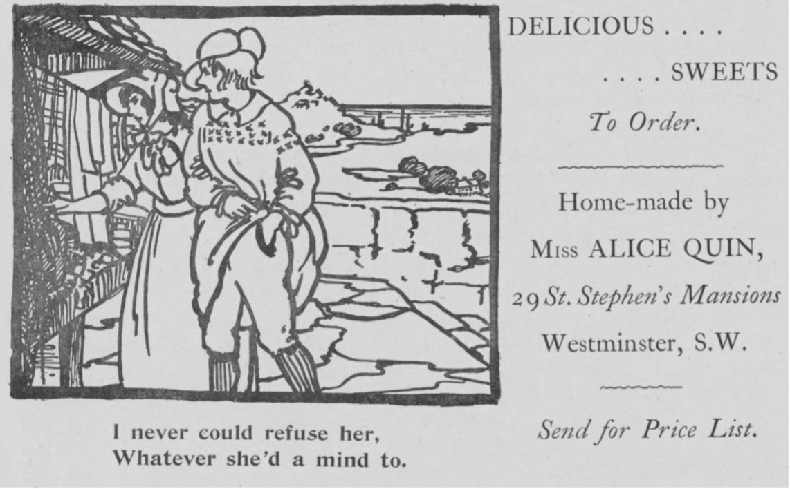 Miss Alice Quin’s advertisement for baked
goods in The Green Sheaf.