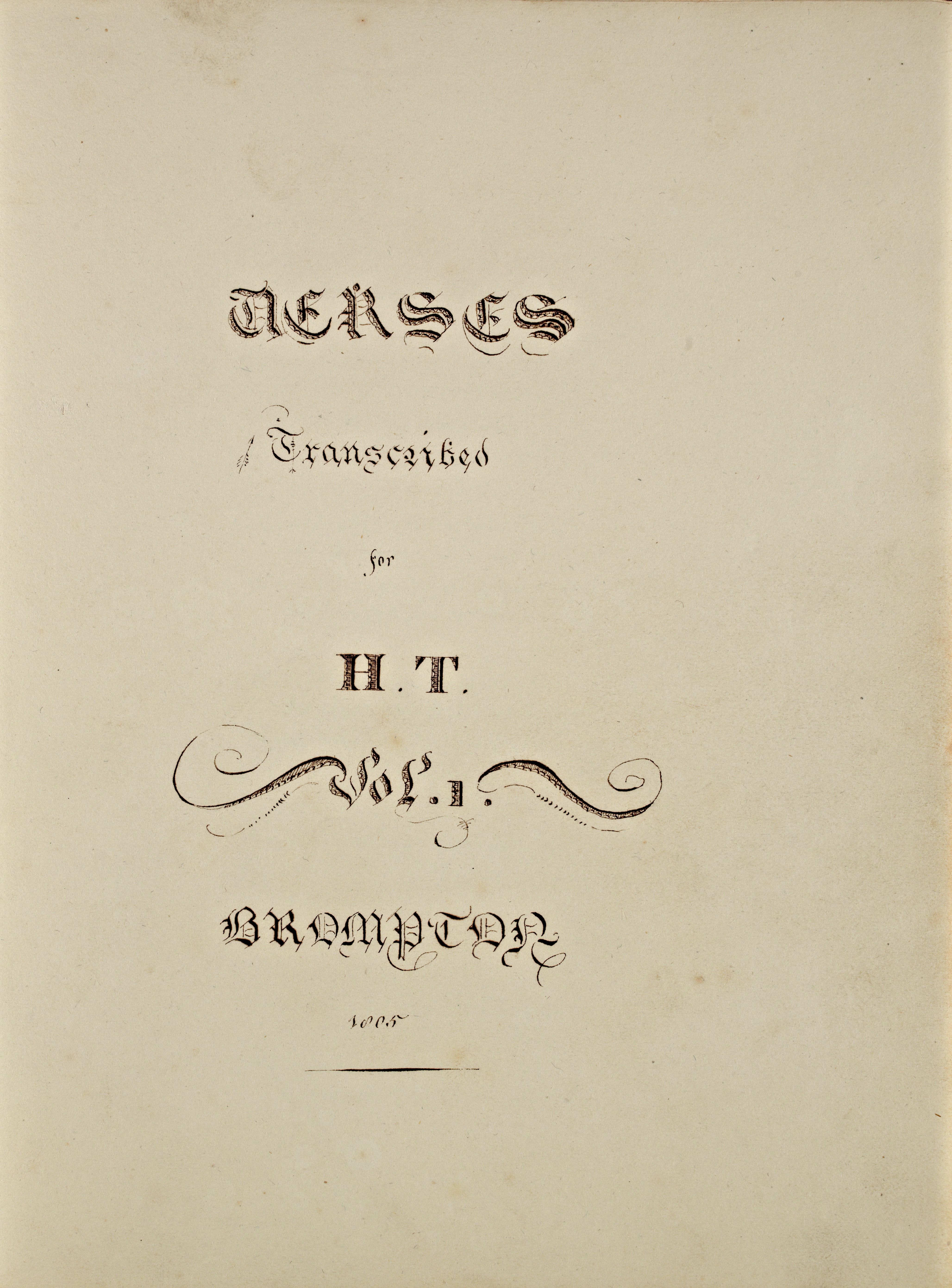 Title page of 'Verses Transcribed for
H.T.'.