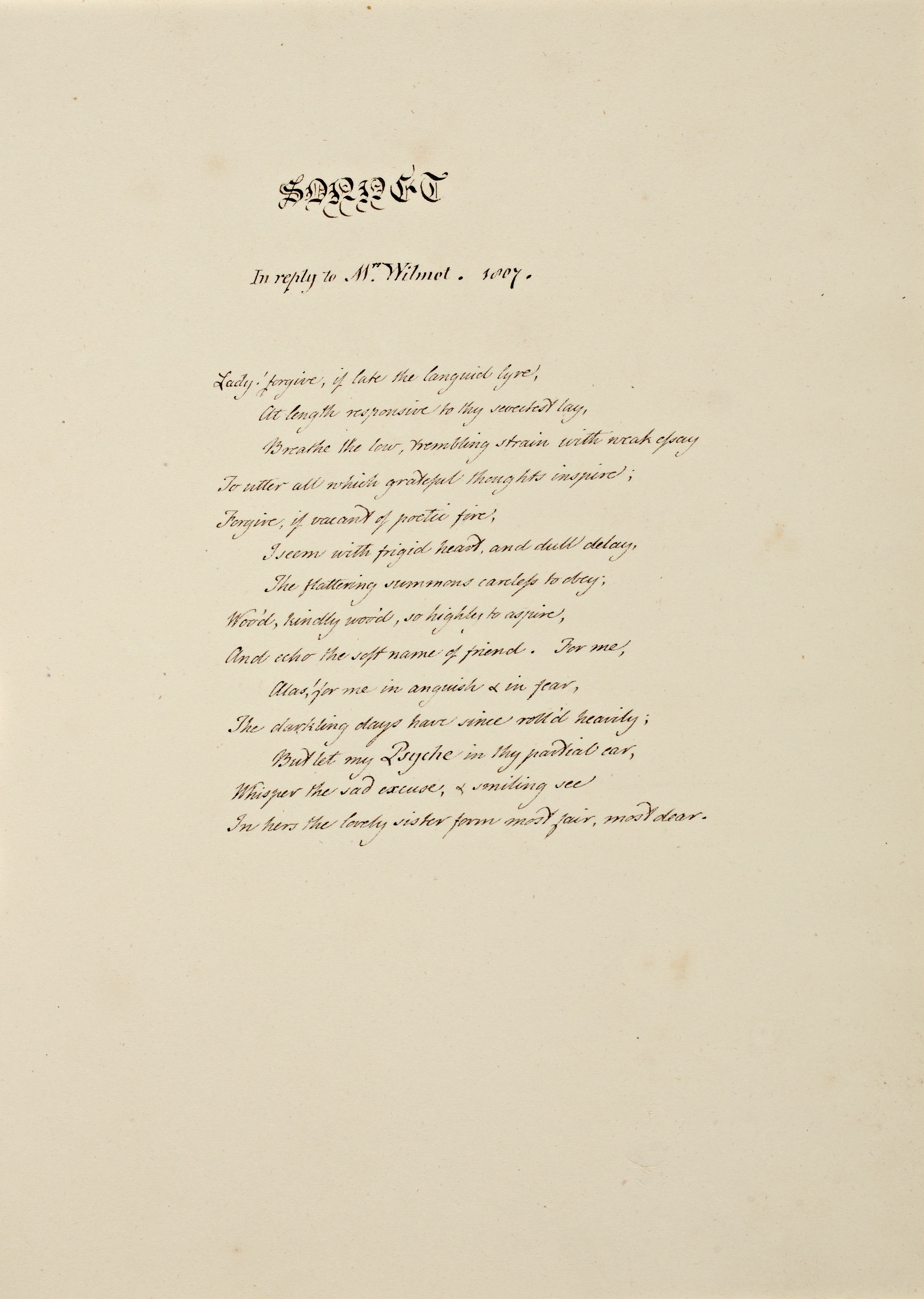 Manuscript of Tighe’s “Sonnet in reply
to Mrs. Wilmot. 1807”.