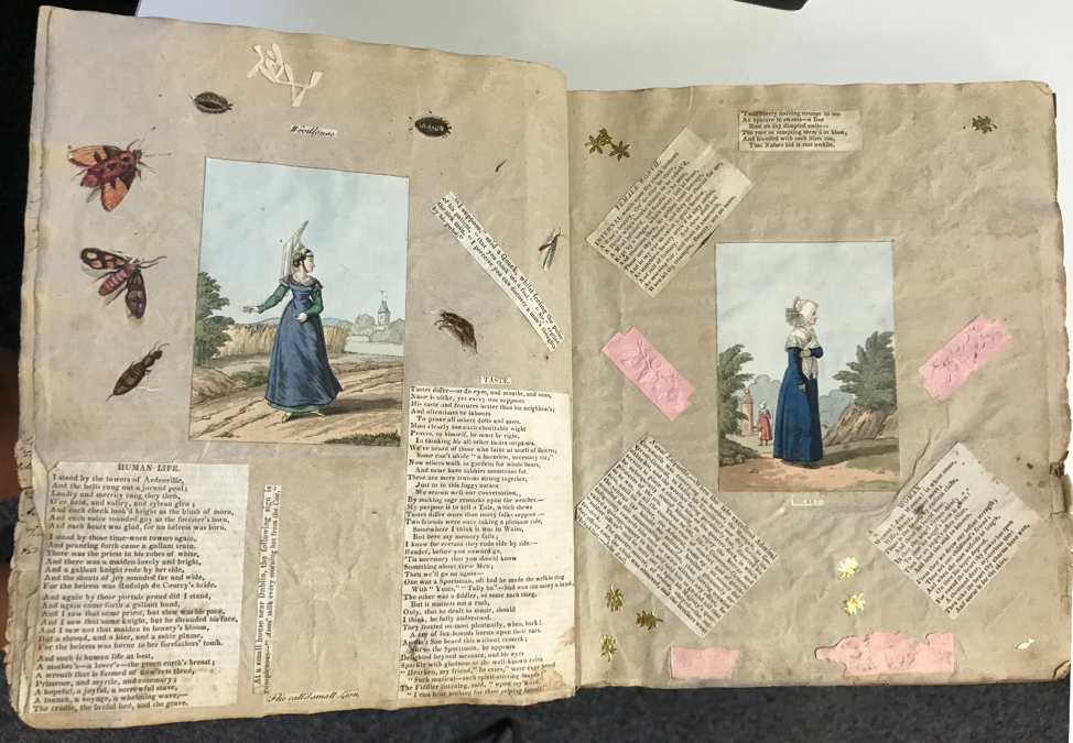 Two-page spread from an anonymous scrapbook, 1820-30