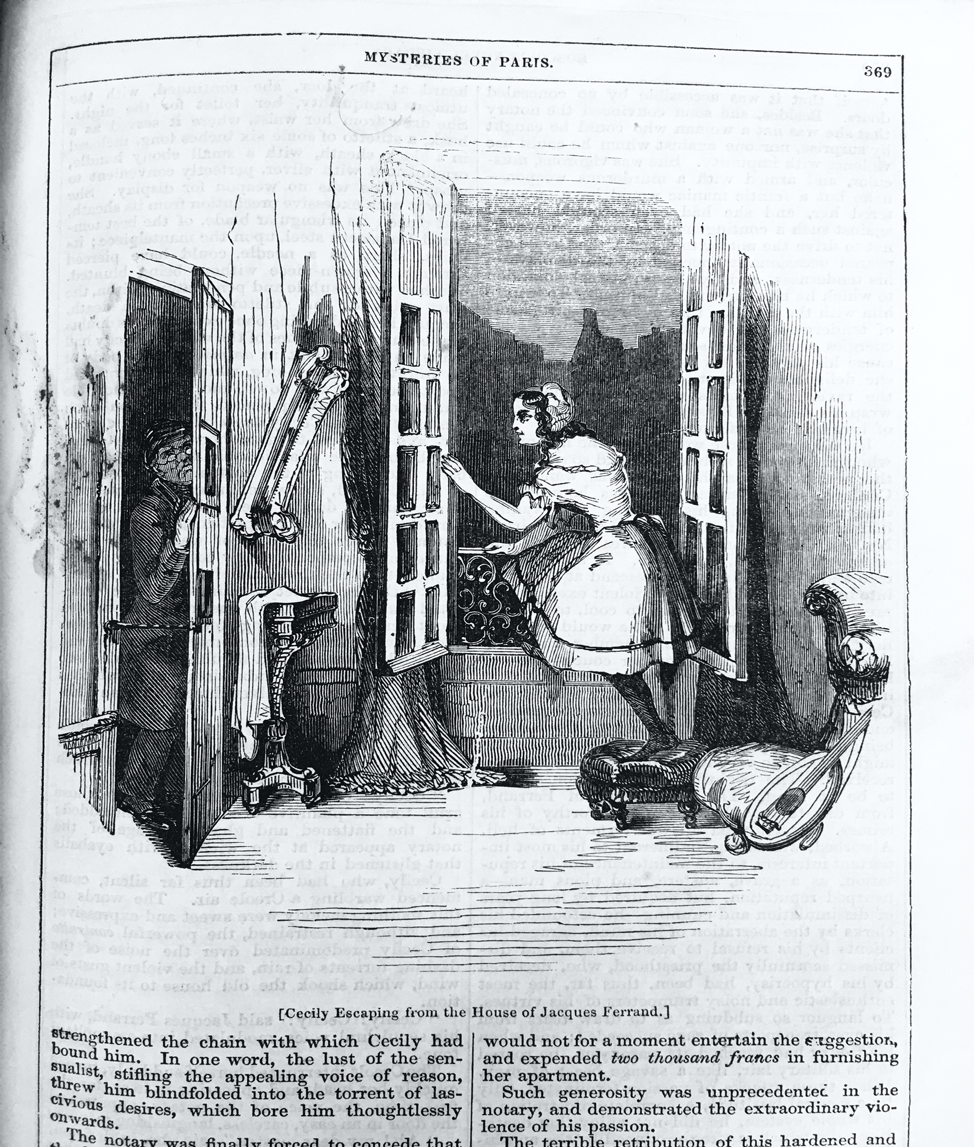 Figure 2 Cecily escapes through the window while Ferrand tries to break into the room.